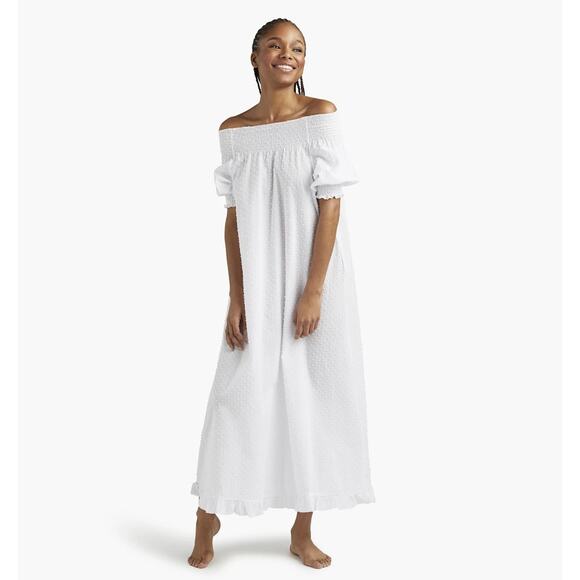 New Hill House Home Caroline Nap Midi Dress White Ruffled Short Sleeve Sz S - Picture 1 of 8